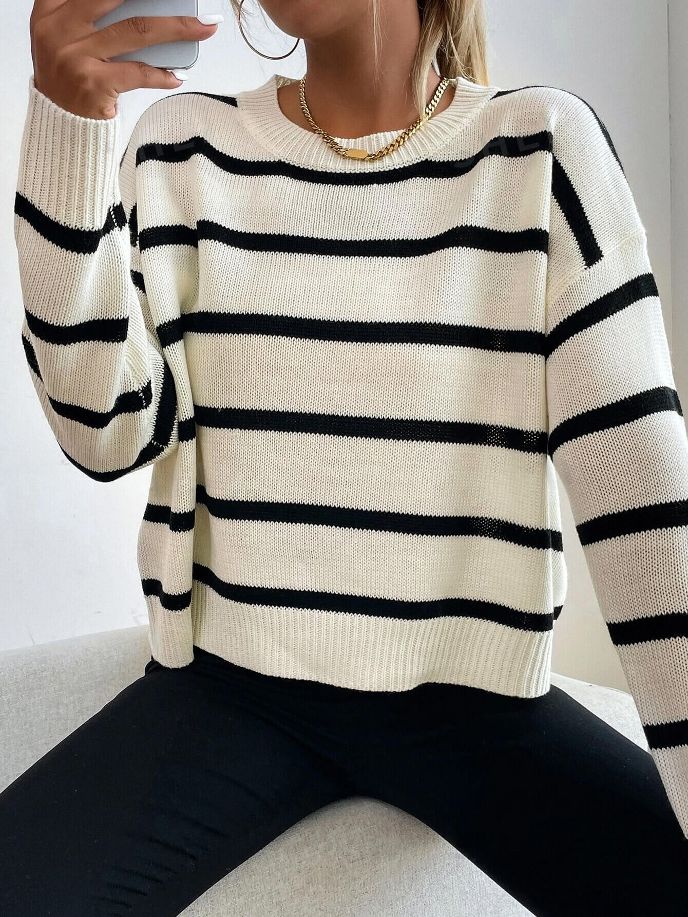 Casual Striped Crew Neck Sweater