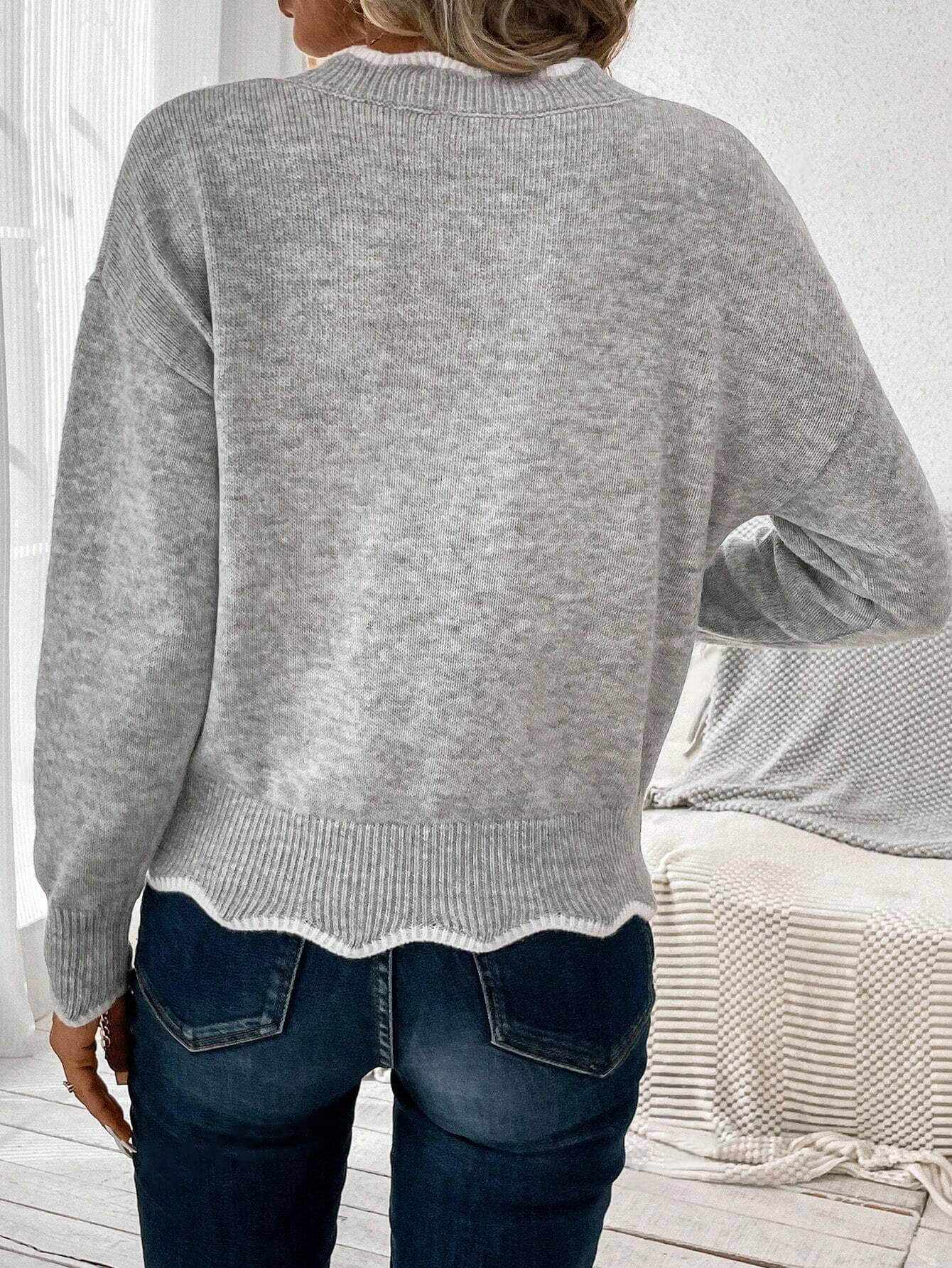 Contrast Trim Dropped Shoulder Sweater